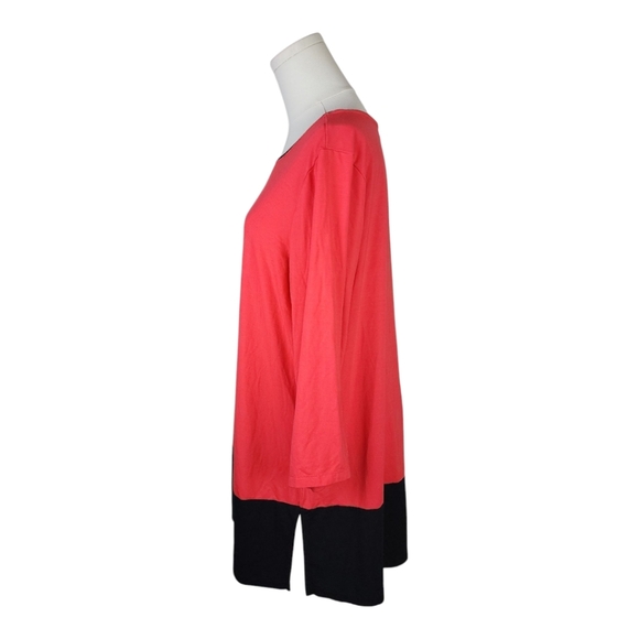 Susan Graver 1X Pink Black Colorblock Tunic Top Stretch Knit 3/4 Sleeve Blouse - Picture 2 of 6
